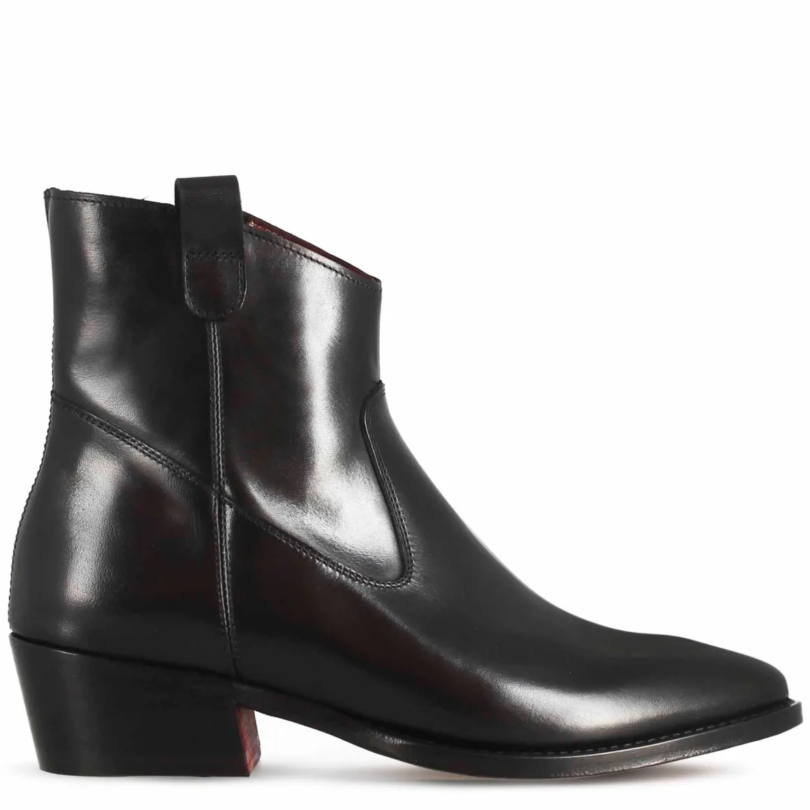 Stivaletto Sopra Alla Caviglia Stile Texano Da Donna In Pelle Colore Nero