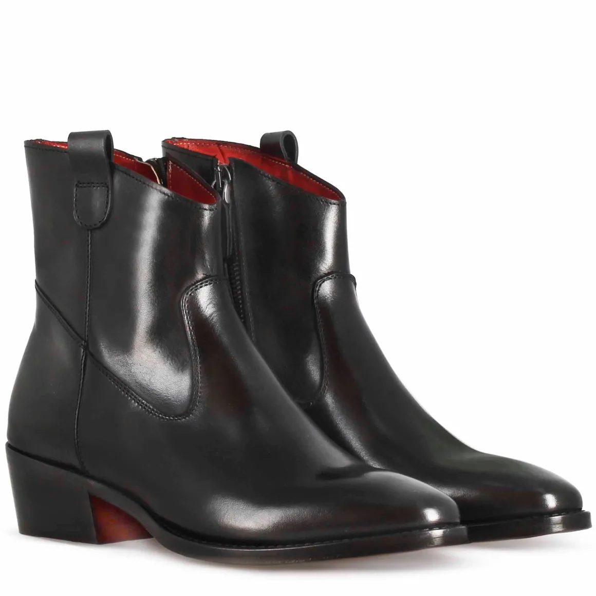 Stivaletto Sopra Alla Caviglia Stile Texano Da Donna In Pelle Colore Nero