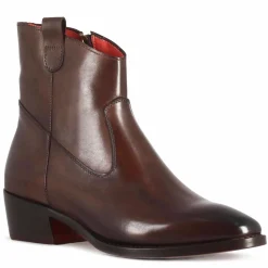 Stivaletto Sopra Alla Caviglia Stile Texano Da Donna In Pelle Colore Marrone Scuro