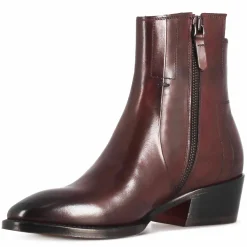 Stivaletto Stile Texano Asimmetrico Da Donna In Pelle Colore Bordeaux