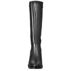 Stivali Al Ginocchio Da Donna Liscio Con Tacco Medio In Pelle Nero