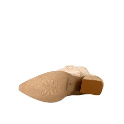 Stivali Texani Bassi Da Donna In Camoscio Beige Con Ricami.