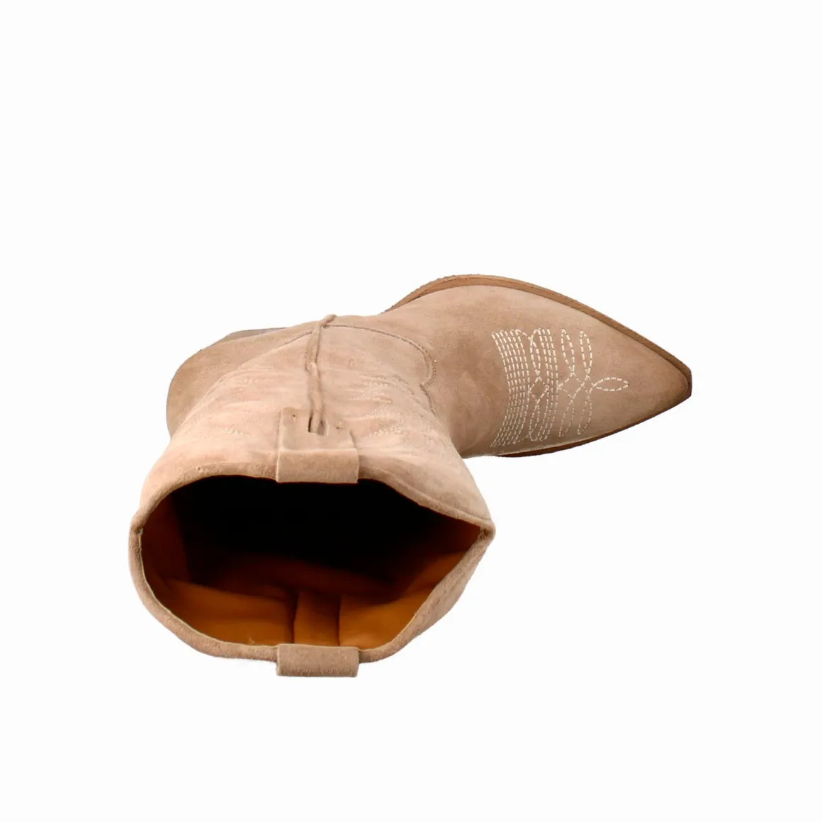Stivali Texani Medi Da Donna In Camoscio Beige Chiaro Con Ricami.