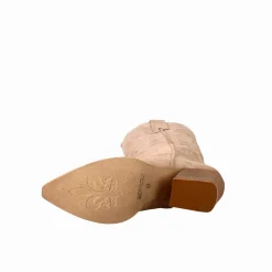 Stivali Texani Medi Da Donna In Camoscio Beige Chiaro Con Ricami.