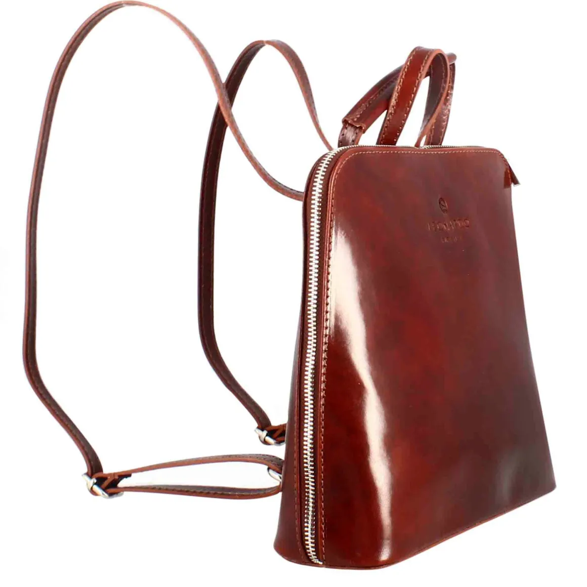 Zainetto Ginevra Da Donna In Pelle Liscia Colore Marrone Con Cerniera