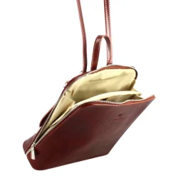 Zainetto Ginevra Da Donna In Pelle Liscia Colore Marrone Con Cerniera