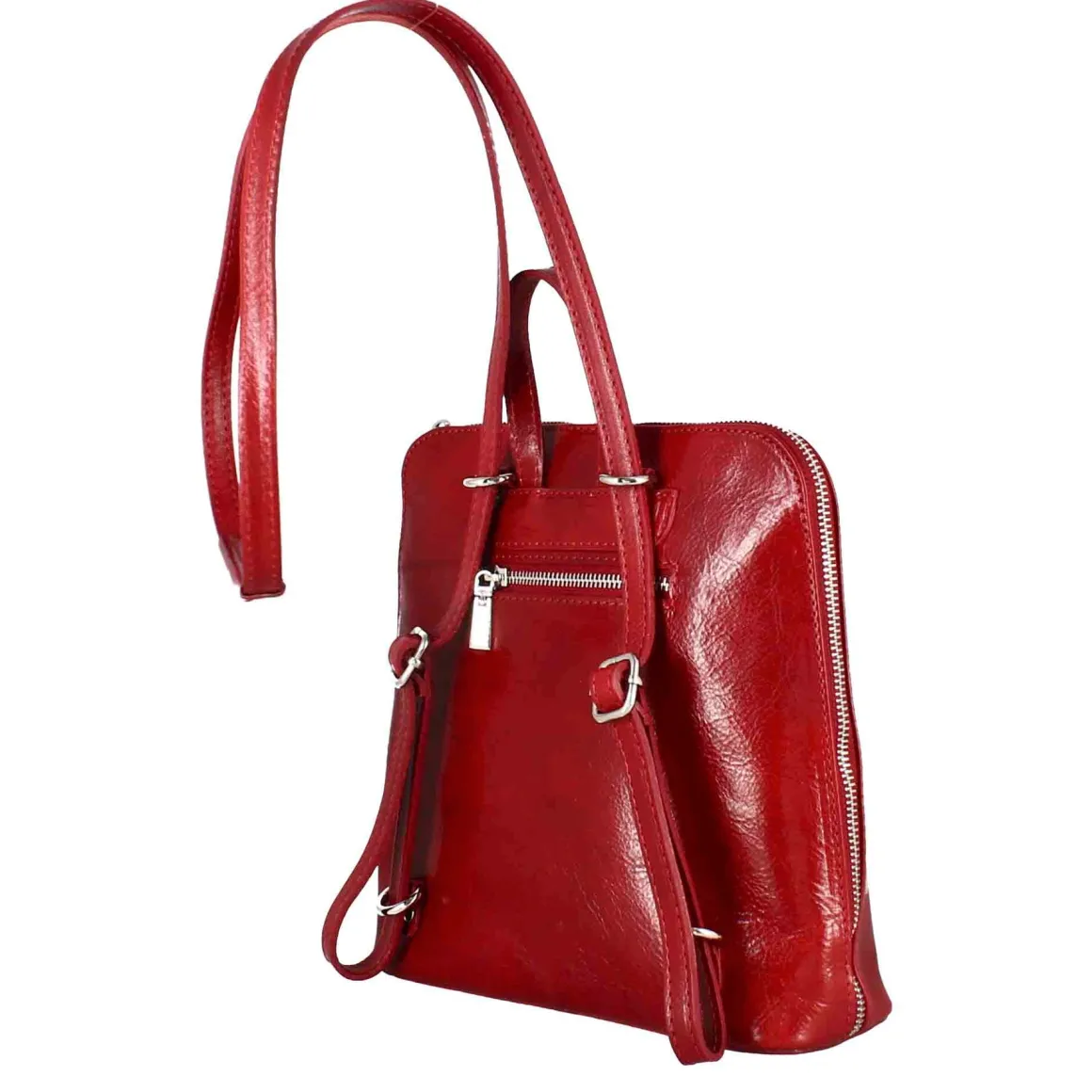 Zainetto Ginevra Da Donna In Pelle Liscia Colore Rosso Con Cerniera
