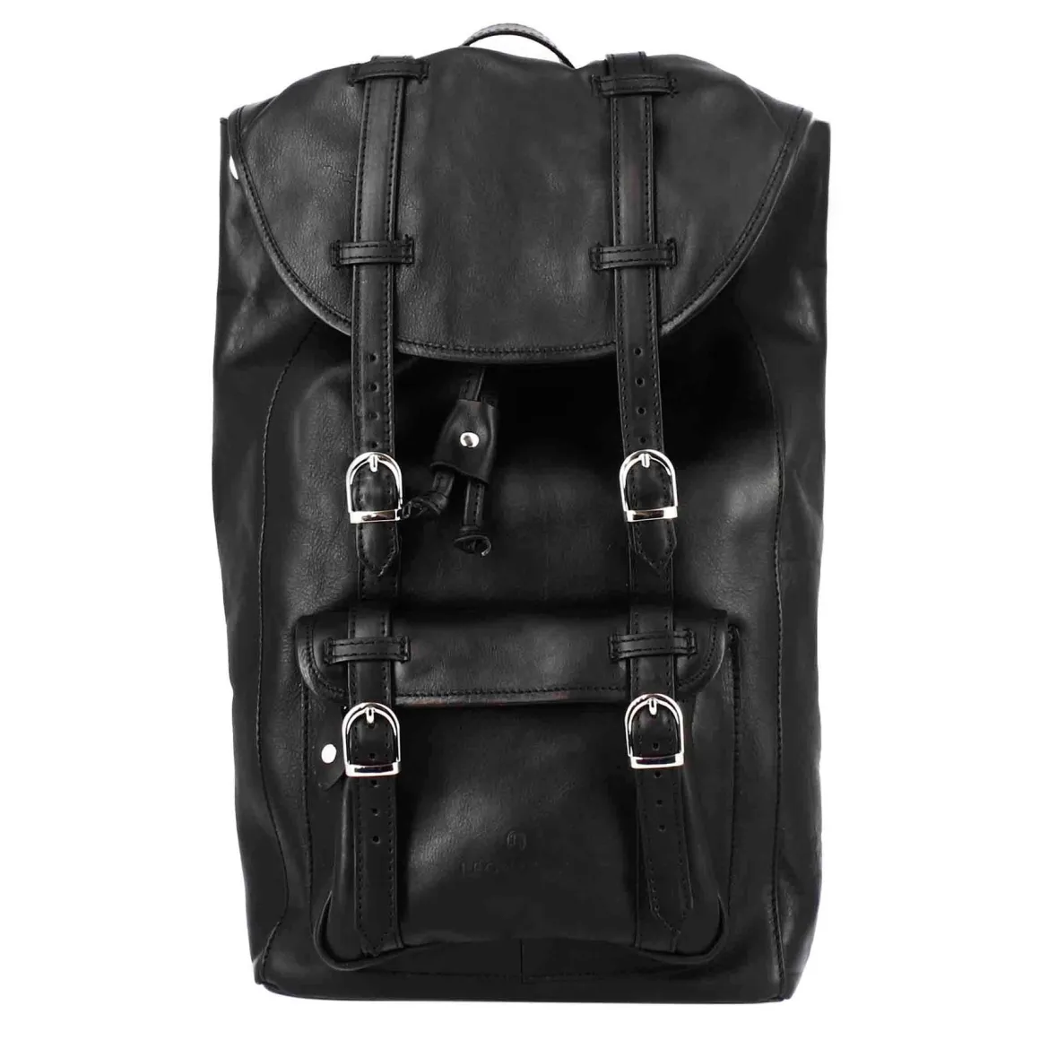 Zaino Da Viaggio In Pelle Colore Nero Con Fibbie