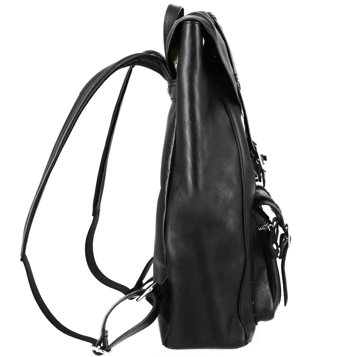Zaino Da Viaggio In Pelle Colore Nero Con Fibbie